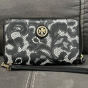 Tory Burch Black and White Floral Wallet